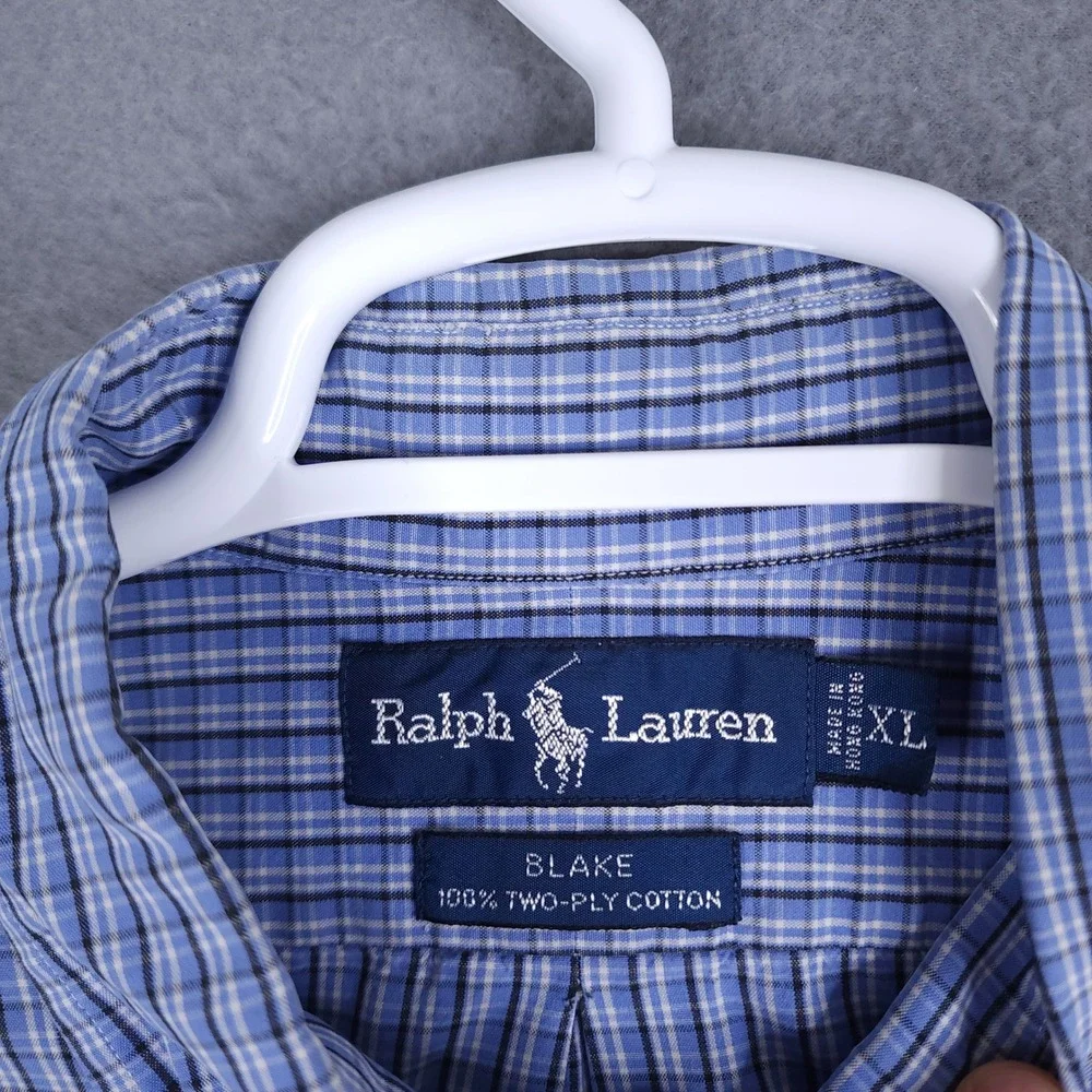 Ralph Lauren Blake Button Down Shirt Mens XL Blue Plaid Cotton‎ Classic Preppy